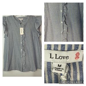 NWT L Love Striped Button Down Blouse Size M